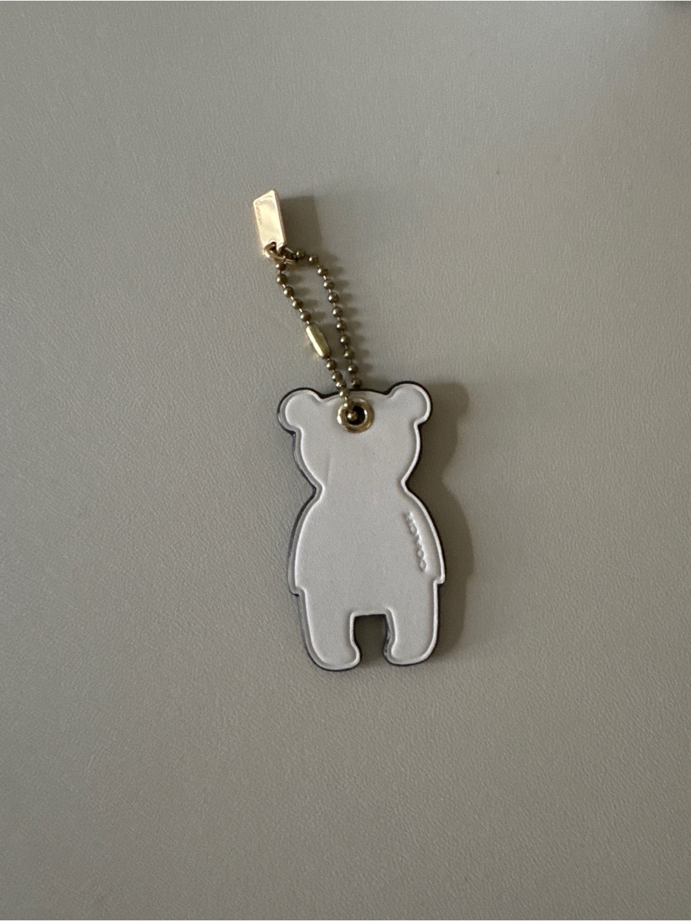 Coach White Bear Leather Bag Charm with Gold Hardware